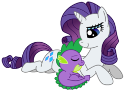 Size: 1000x716 | Tagged: safe, artist:aleximusprime, rarity, spike, dragon, pony, unicorn, g4, female, interspecies, male, ship:sparity, shipping, simple background, sleeping, straight, transparent background, vector