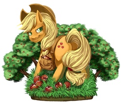 Size: 824x715 | Tagged: safe, artist:2dea, applejack, earth pony, pony, g4, female, looking back, saddle bag, solo, tree