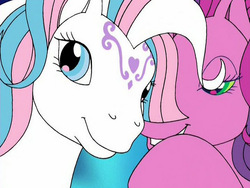 Size: 640x480 | Tagged: safe, screencap, skywishes, star catcher, earth pony, pegasus, pony, dancing in the clouds, friends are never far away, g3, female, lidded eyes, mare, out of context, shipping fuel, smiling, whispering