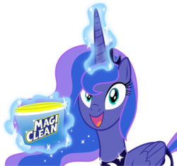 Size: 1321x1238 | Tagged: safe, artist:equestria-prevails, princess luna, alicorn, pony, g4, billy mays, cute, female, magic, mare, oxy clean, simple background, solo, telekinesis, transparent background