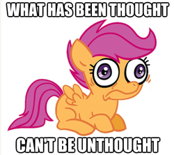 Size: 627x558 | Tagged: safe, artist:773her, scootaloo, pegasus, pony, g4, big eyes, face, faic, female, filly, foal, frown, i've seen some shit, image macro, impact font, implied scootabuse, lying down, magenta hair, magenta mane, magenta tail, orange coat, orange fur, orange wings, prone, purple eyes, scared, simple background, solo, what has been seen, white background, wide eyes, wings