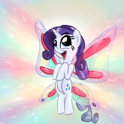 Size: 800x800 | Tagged: safe, artist:lyralicious, rarity, pony, unicorn, g4, sonic rainboom (episode), artificial wings, augmented, flying, glimmer wings, looking up, magic, magic wings, open mouth, scene interpretation, solo, wings