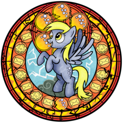 Size: 900x900 | Tagged: safe, artist:akili-amethyst, derpy hooves, pegasus, pony, g4, disney, dive to the heart, female, kingdom hearts, mare, solo, stained glass