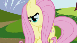 Size: 325x183 | Tagged: safe, screencap, fluttershy, bird, blue jay, pegasus, pony, friendship is magic, g4, season 1, animated, chickadee (bird), dilated pupils, excited, female, flapping, flying, open mouth, smiling, solo, songbird, spread wings, talking