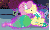 Size: 332x204 | Tagged: safe, screencap, amethyst star, candy mane, derpy hooves, fluttershy, lightning bolt, lyra heartstrings, merry may, sparkler, twinkleshine, white lightning, pegasus, pony, g4, green isn't your color, season 1, animated, behaving like a dog, body control, cropped, ear scratch, female, flutterdog, loop, majestic as fuck, mare, modelshy, scratching