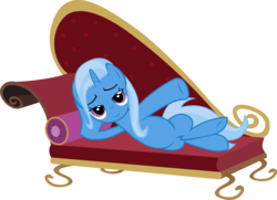 Size: 5222x3772 | Tagged: safe, artist:serginh, trixie, pony, unicorn, g4, bedroom eyes, couch, female, hilarious in hindsight, looking at you, mare, show accurate, simple background, solo, sultry pose, transparent background, vector