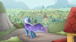 Size: 1024x576 | Tagged: safe, artist:jinzhan, trixie, pony, unicorn, g4, female, mare, ponyville, scenery, solo