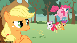 Size: 1366x768 | Tagged: safe, artist:detectivebuddha, apple bloom, applejack, pinkie pie, scootaloo, sweetie belle, earth pony, pegasus, pony, unicorn, g4, balloon, cutie mark crusaders, female, filly, foal, mare