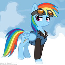 Size: 2880x2880 | Tagged: safe, artist:johnjoseco, artist:ponimalion, rainbow dash, pony, g4, clothes, female, goggles, high res, jacket, leather jacket, solo, vector, vector trace