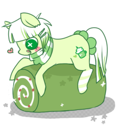 Size: 469x479 | Tagged: safe, artist:matcharoll, oc, oc only, oc:matcha (matcharoll), earth pony, food pony, original species, pony, 2012, blush sticker, blushing, cake roll, female, hairclip, head, japanese food, licking, licking lips, mare, matcha, monochrome, sparkles, tongue out, unusual pupils, white pupils