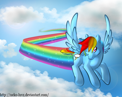 Size: 720x576 | Tagged: safe, artist:neko-luvz, rainbow dash, pegasus, pony, g4, cloud, contrail, female, flying, solo