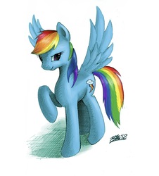 Size: 1024x1135 | Tagged: safe, artist:theendisneigh, rainbow dash, pegasus, pony, g4, female, raised hoof, solo