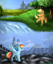 Size: 2500x3000 | Tagged: dead source, safe, artist:gonedreamer, applejack, rainbow dash, g4, fanfic, female, high res