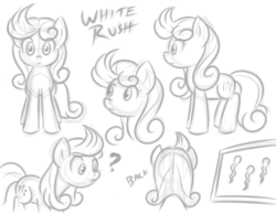 Size: 1347x1041 | Tagged: safe, artist:megasweet, oc, oc only, oc:white rush, pony, female, mare, monochrome, sketch, solo
