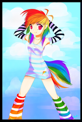 Size: 1241x1843 | Tagged: safe, artist:affanita, rainbow dash, human, g4, armpits, female, humanized, letterboxing, solo, tailed humanization