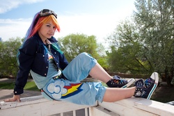 Size: 1000x667 | Tagged: safe, rainbow dash, human, g4, converse, cosplay, female, irl, irl human, photo, russian, solo