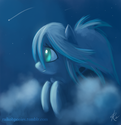 Size: 1190x1227 | Tagged: safe, artist:grissaecrim, cloudchaser, pegasus, pony, g4, cloud, female, mare, shooting star, solo, stars