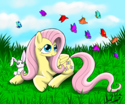 Size: 850x709 | Tagged: safe, artist:chocolatechilla, angel bunny, fluttershy, pegasus, pony, rabbit, g4, animal, female, male, mare