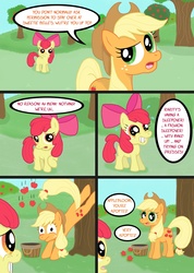 Size: 1650x2320 | Tagged: safe, artist:akeel465, apple bloom, applejack, g4, applebucking, comic, dialogue