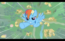 Size: 1680x1050 | Tagged: safe, screencap, rainbow dash, pegasus, pony, boast busters, g4, my little pony: friendship is magic, season 1, female, flying, solo, youtube caption