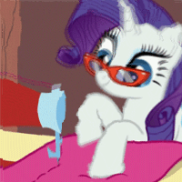 Size: 200x200 | Tagged: safe, edit, edited screencap, screencap, rarity, pony, g4, season 1, suited for success, animated, cropped, datamosh, eyestrain warning, female, glasses, glitch, rarity's glasses, sewing machine, solo, wat