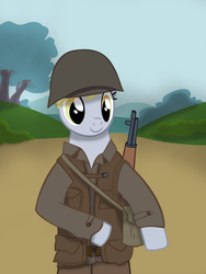 Size: 900x1200 | Tagged: safe, artist:famelessface, derpy hooves, pegasus, pony, g4, female, mare, soldier, solo