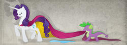 Size: 1600x570 | Tagged: safe, artist:yuralria, rarity, spike, g4