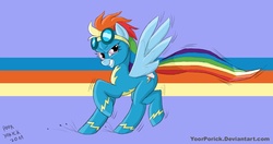 Size: 1093x576 | Tagged: safe, artist:pooryorick, rainbow dash, pegasus, pony, g4, female, goggles, mare, solo, wallpaper, wonderbolts uniform