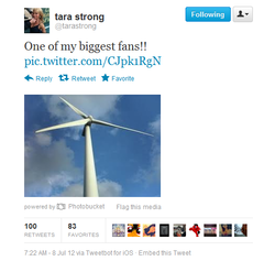 Size: 522x494 | Tagged: safe, fan, pun, tara strong, text, twitter, wind turbine generator, windmill, windmills do not work that way