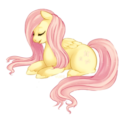 Size: 800x753 | Tagged: safe, artist:yuri4boris, fluttershy, pegasus, pony, g4, eyes closed, female, folded wings, mare, open mouth, prone, simple background, solo, transparent background, wings