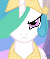 Size: 422x500 | Tagged: safe, screencap, princess celestia, alicorn, pony, a canterlot wedding, g4, celestia is not amused, cropped, female, frown, mare, solo