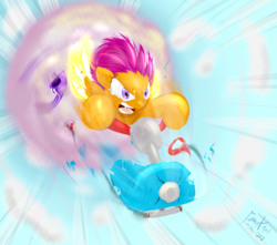 Size: 720x637 | Tagged: safe, artist:frist44, scootaloo, pony, g4, female, fire, jetpack, solo