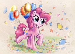 Size: 800x581 | Tagged: safe, artist:kp-shadowsquirrel, pinkie pie, earth pony, pony, g4, balloon, cute, diapinkes, female, mare, smiling, solo