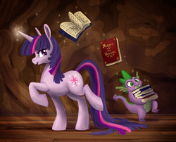 Size: 2000x1615 | Tagged: safe, artist:adailey, spike, twilight sparkle, g4, book, duo