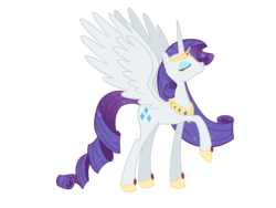 Size: 3333x2500 | Tagged: safe, artist:nianara, rarity, alicorn, pony, g4, alicornified, eyes closed, female, high res, hoof shoes, mare, peytral, race swap, raricorn, simple background, solo, transparent background