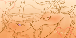 Size: 696x355 | Tagged: safe, artist:mn27, discord, princess celestia, g4, bedroom eyes, female, lidded eyes, male, romance, romantic, seductive look, sexy, ship:dislestia, shipping, straight