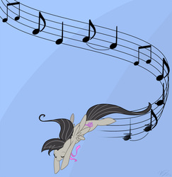 Size: 972x1000 | Tagged: dead source, safe, artist:egophiliac, octavia melody, pegasus, pony, g4, female, flying, music notes, race swap, solo