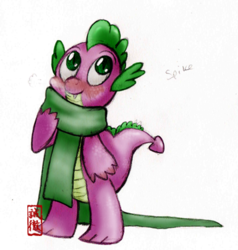 Size: 357x375 | Tagged: safe, artist:slightly-stratus, spike, dragon, g4, clothes, male, scarf, simple background, solo, white background