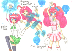 Size: 900x640 | Tagged: safe, artist:aijihi, artist:cloud-xx, pinkie pie, human, g4, clothes, element of laughter, humanized, magical girl, precure, school uniform, traditional art