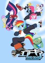 Size: 579x809 | Tagged: safe, artist:sonic-chaos, bulk biceps, pinkie pie, rainbow dash, tank, twilight sparkle, g4, air gear, anime, crossover, female, japanese