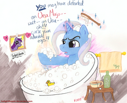 Size: 956x772 | Tagged: safe, artist:foxxy-arts, trixie, twilight sparkle, g4, bath, traditional art