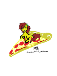 Size: 600x800 | Tagged: safe, artist:drunkdoodles, oc, oc only, oc:sirachi, pony, blushing, eating, food, meat, pepperoni, pepperoni pizza, pizza, solo