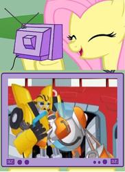 Size: 438x602 | Tagged: safe, fluttershy, pony, g4, blades, bumblebee (transformers), exploitable meme, meme, transformers, transformers rescue bots, tv meme