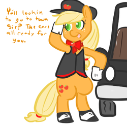 Size: 450x450 | Tagged: safe, artist:mt, applejack, earth pony, pony, g4, bipedal, car, female, solo, valet