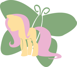 Size: 1280x1120 | Tagged: safe, artist:php27, fluttershy, butterfly, pony, g4, colored, female, flat colors, lineless, mare, minimalist, modern art, no eyes, silhouette, simple background, solo, standing, white background