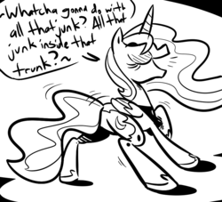 Size: 880x800 | Tagged: source needed, safe, artist:tess, princess luna, alicorn, pony, g4, black eyed peas, butt, butt shake, dancing, eyes closed, female, mare, monochrome, moonbutt, open mouth, plot, raised hoof, singing, sketch, smiling, solo