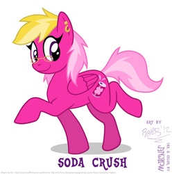 Size: 891x897 | Tagged: safe, artist:kturtle, artist:lilifox, oc, oc only, oc:soda crush, pony, anthrocon, blonde hair, blonde mane, female, multicolored hair, pink hair, pink mane, simple background, solo, thick eyebrows, white background