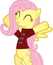 Size: 883x1080 | Tagged: safe, artist:doctorxfizzle, fluttershy, pegasus, pony, g4, ^^, bipedal, clothes, crossover, daniel bryan, eyes closed, female, mare, quadrupedal, shirt, simple background, spread wings, transparent background, wings, wrestling, wwe