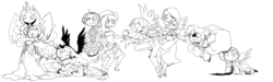 Size: 2000x600 | Tagged: safe, artist:sjui00, applejack, derpy hooves, fluttershy, pinkie pie, princess celestia, princess luna, rainbow dash, rarity, twilight sparkle, human, g4, female, humanized, monochrome