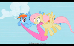 Size: 1024x640 | Tagged: safe, screencap, fluttershy, rainbow dash, g4, secret of my excess, female, youtube caption